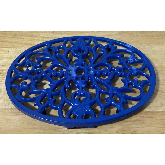 Vintage Ceramic Trivet Blue Floral Design 9.5"x7.25" - Made in Japan