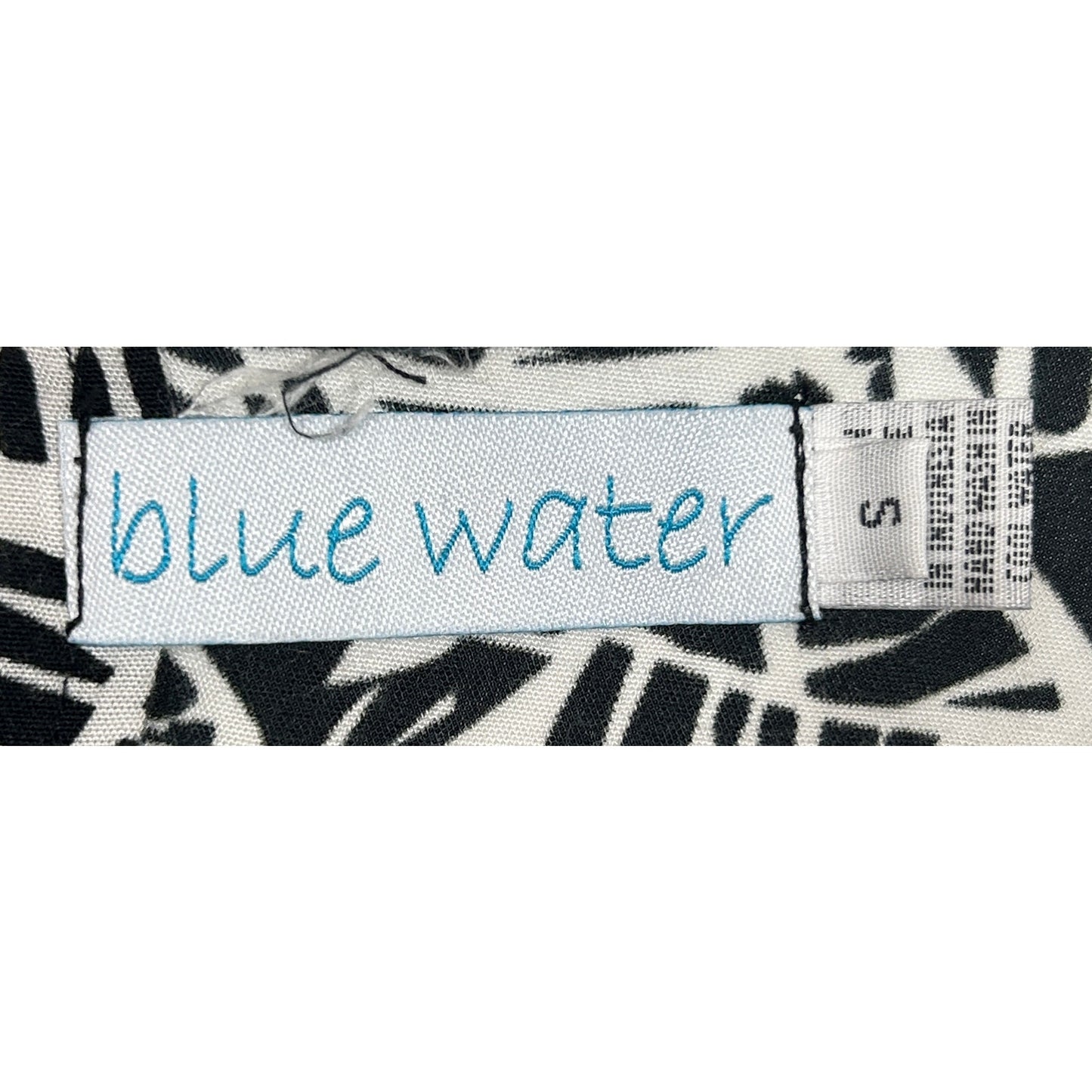 Blue Water Black White Abstract Print Rayon Top Small Handmade Indonesia