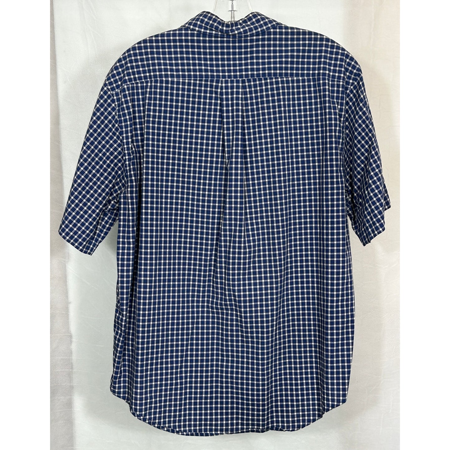 Roundtree & Yorke Blue Check Short Sleeve Shirt Size M 100% Cotton