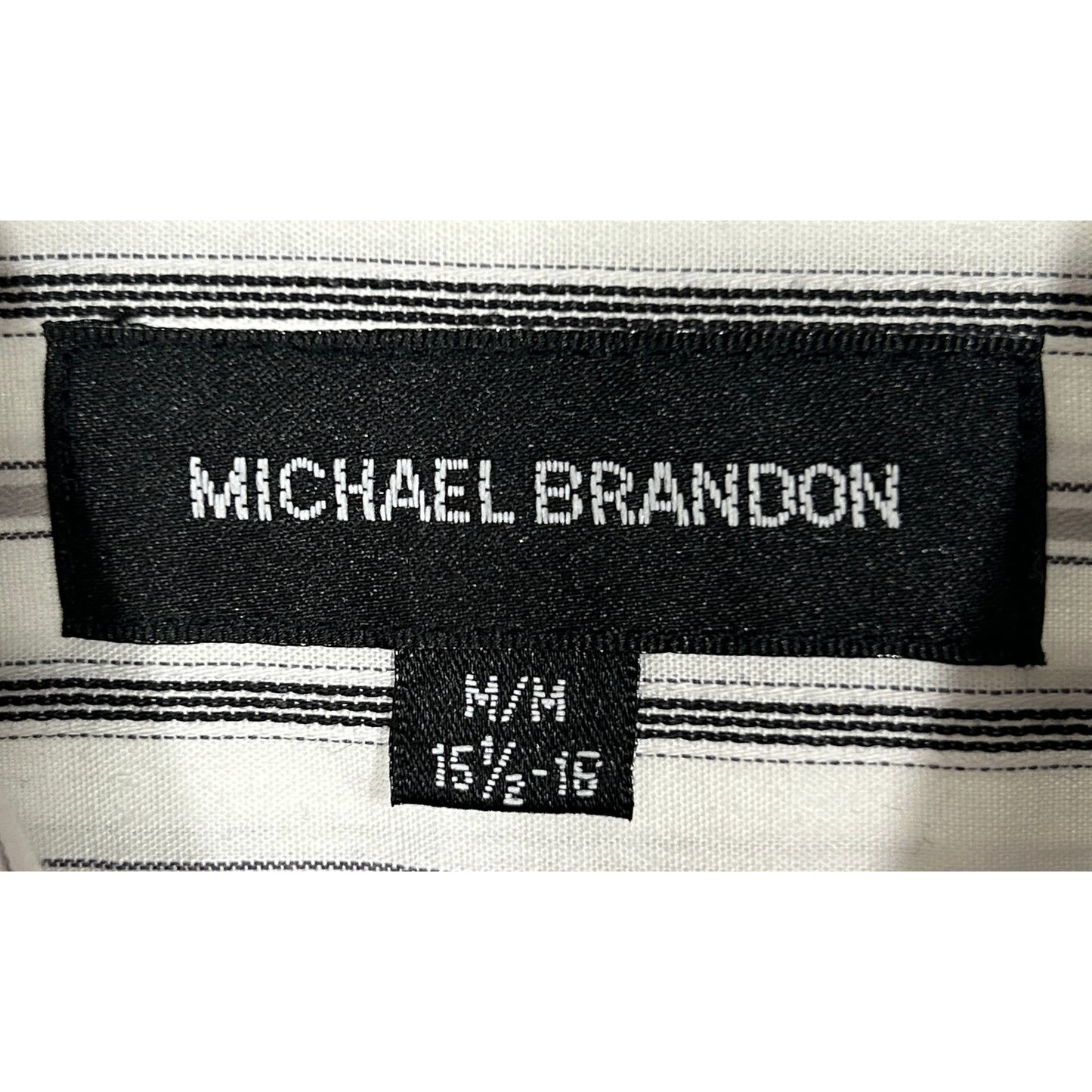 Michael Brandon Medium Dress Shirt White Black Stripe Button Up 15.5-16