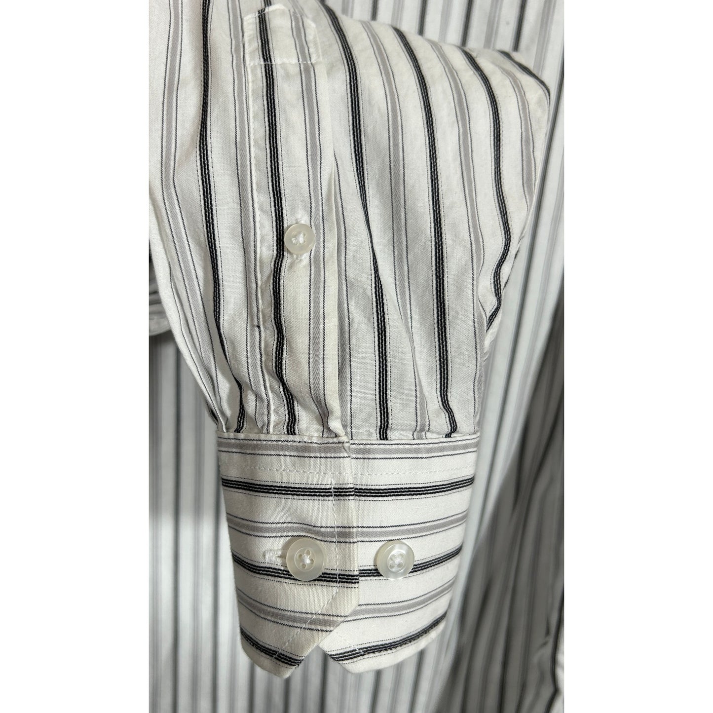 Michael Brandon Medium Dress Shirt White Black Stripe Button Up 15.5-16