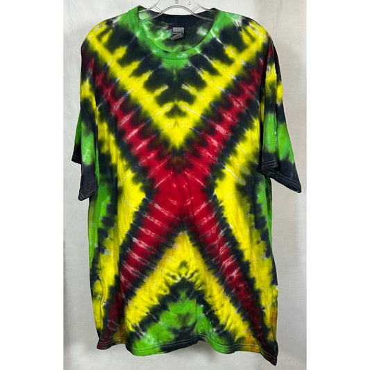 DYEMONDZ Rasta Spiral Tie-Dye Tee XL Gildan Heavy Cotton Bright Vivid Colors