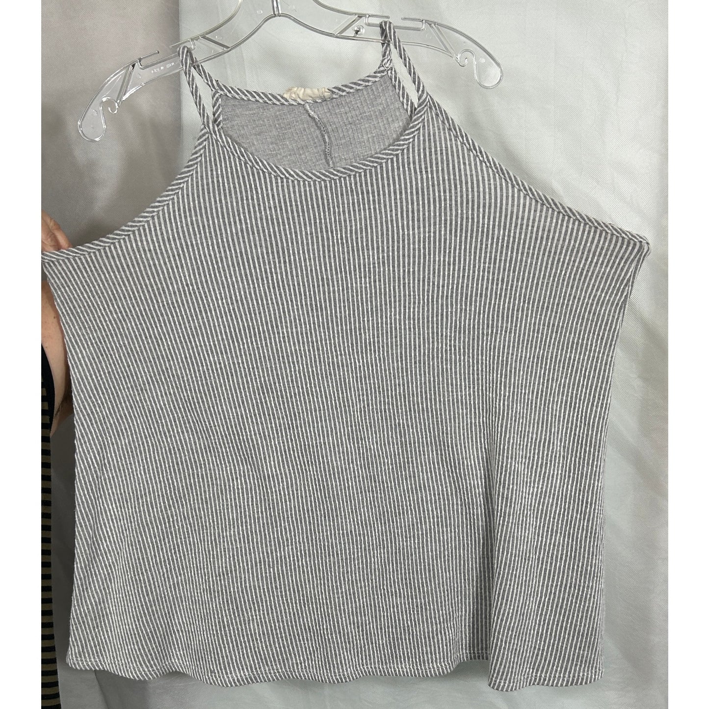 Forever Rose 3X Gray White Striped Knit Tank Top Plus Size High Neck