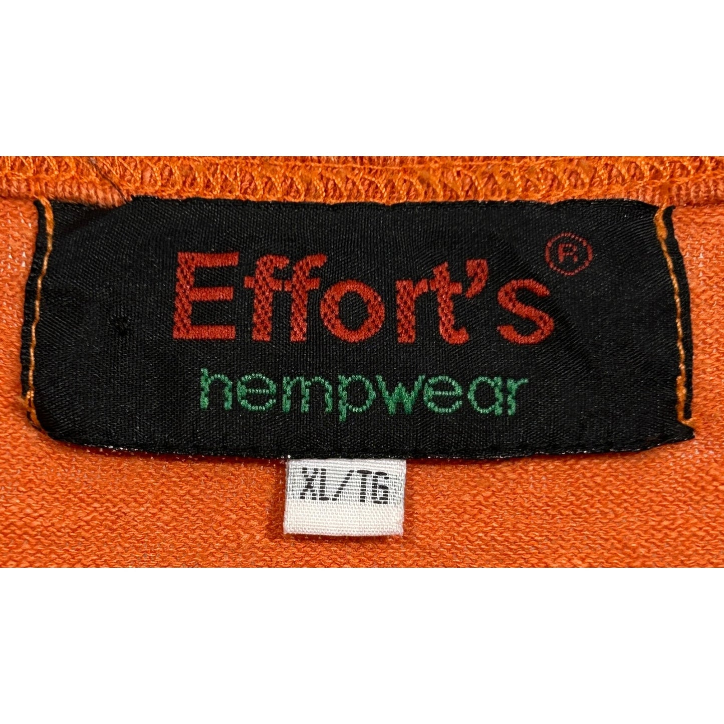 Effort's Hempwear Orange 3/4 Sleeve Hemp Cotton Top XL