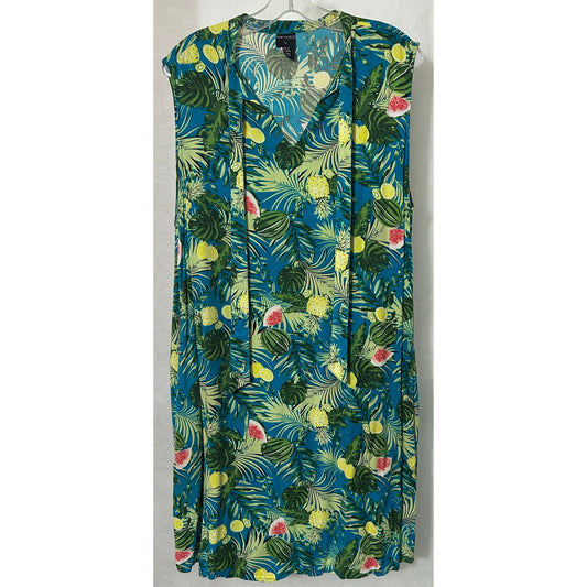 Esmara Sleeveless Tropical Fruit Print Dress Size 16 Viscose Summer Shift