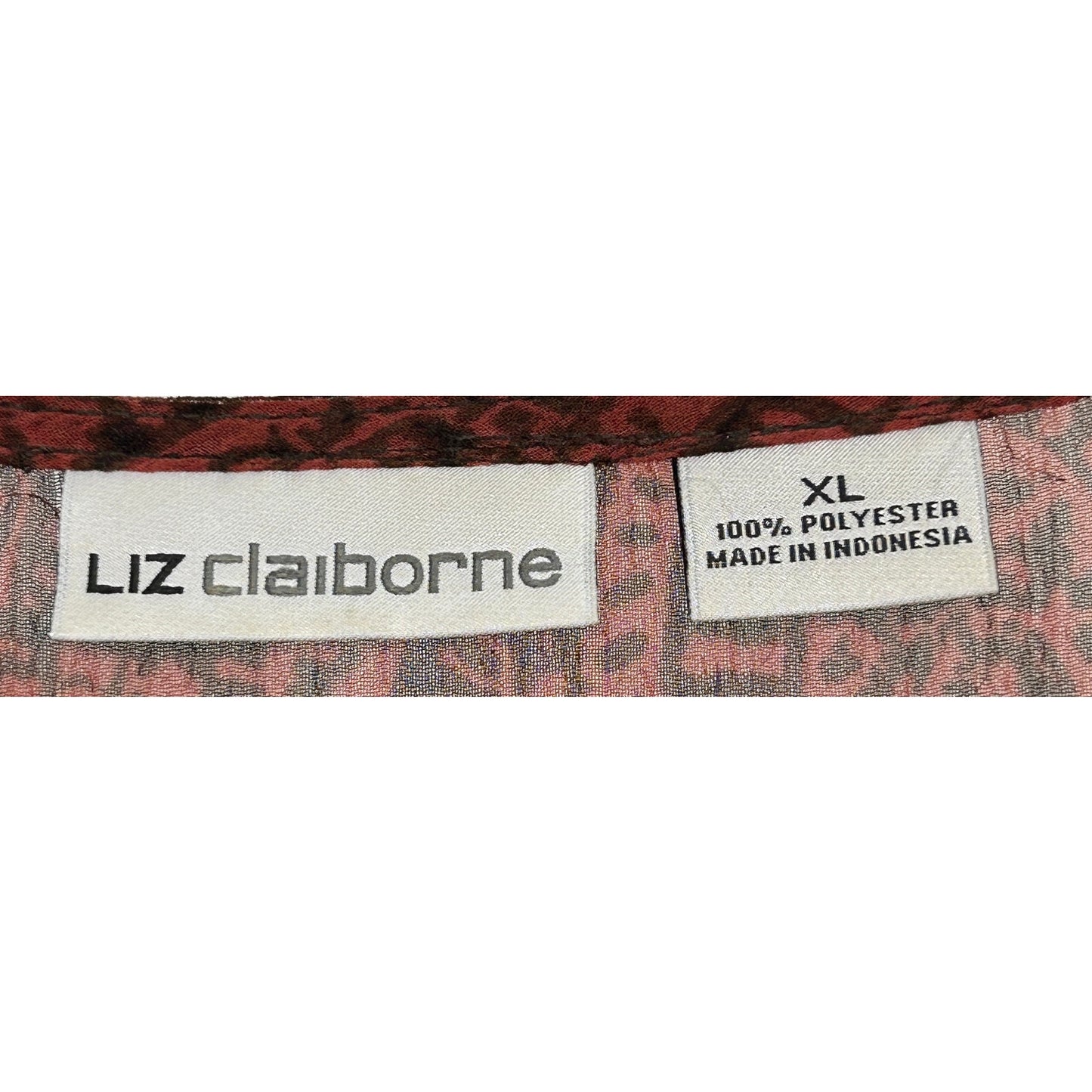Liz Claiborne Sheer Paisley Blouse Burnt Red Brown XL Boho Peasant Style