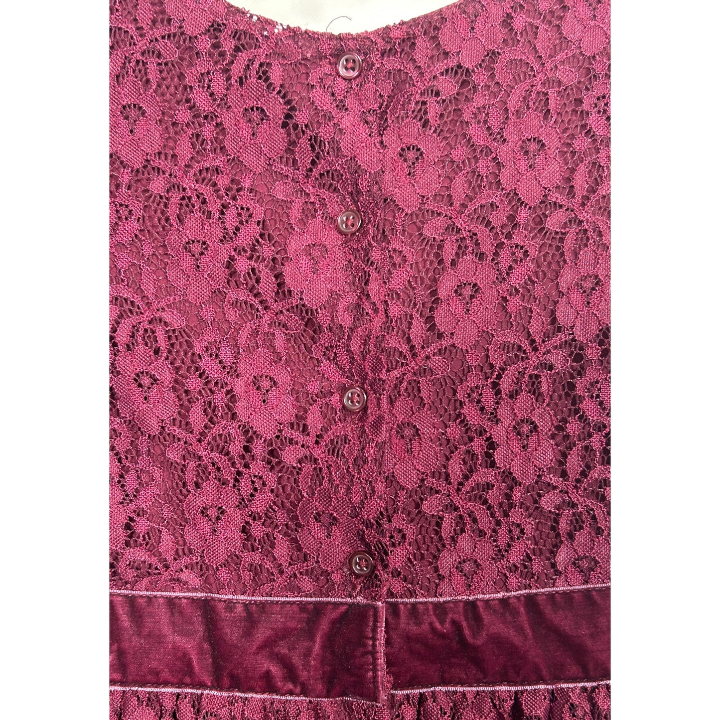 Carter’s Girls Burgundy Lace Dress Size 7 Velvet Waistband Holiday Party