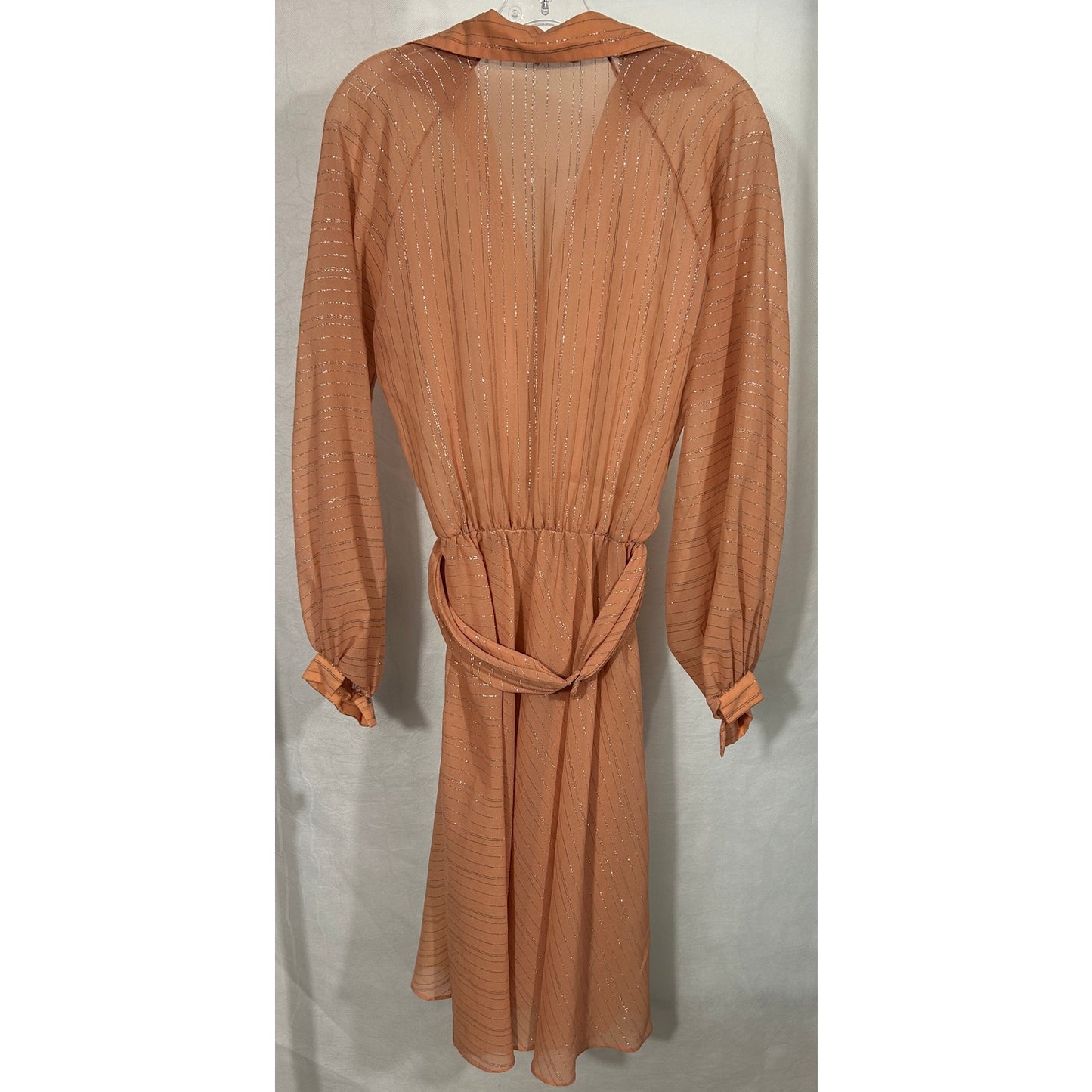 Vintage Oggee by Rizkallah Peach Glitter Sheer Belted Dress Sz S 41” Length