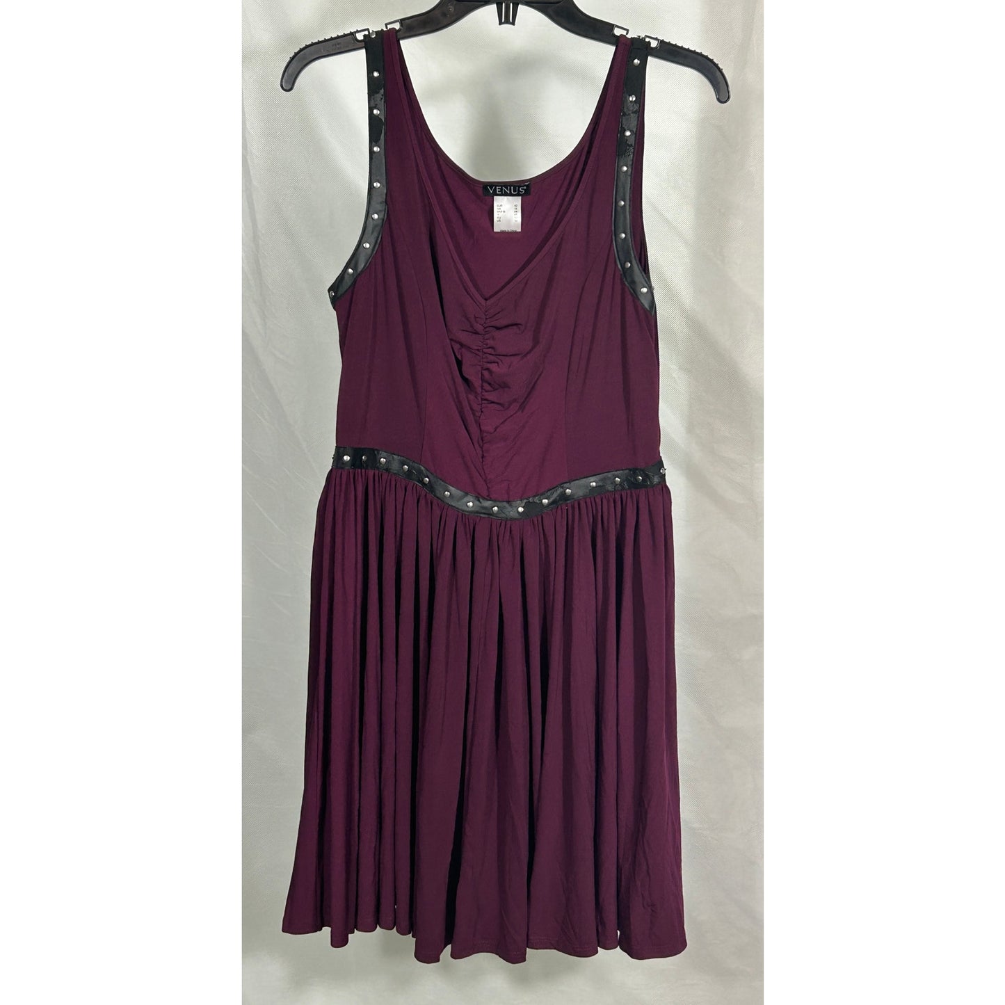 Venus US 10 Purple Sleeveless Dress Studded Faux Leather Trim Gothic Y2K Style