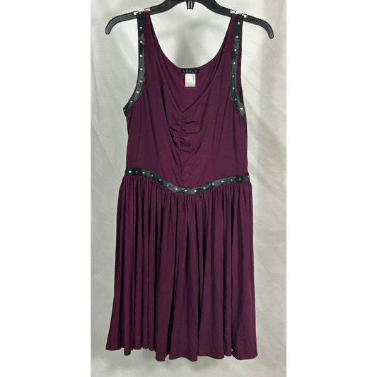Venus US 10 Purple Sleeveless Dress Studded Faux Leather Trim Gothic Y2K Style
