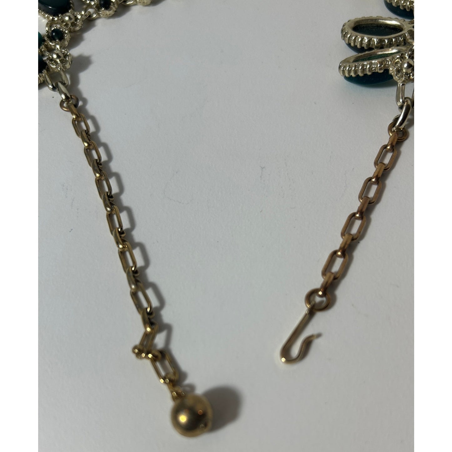 Vintage Teal Cabochon & Gold Floral Statement Necklace 16" Adjustable