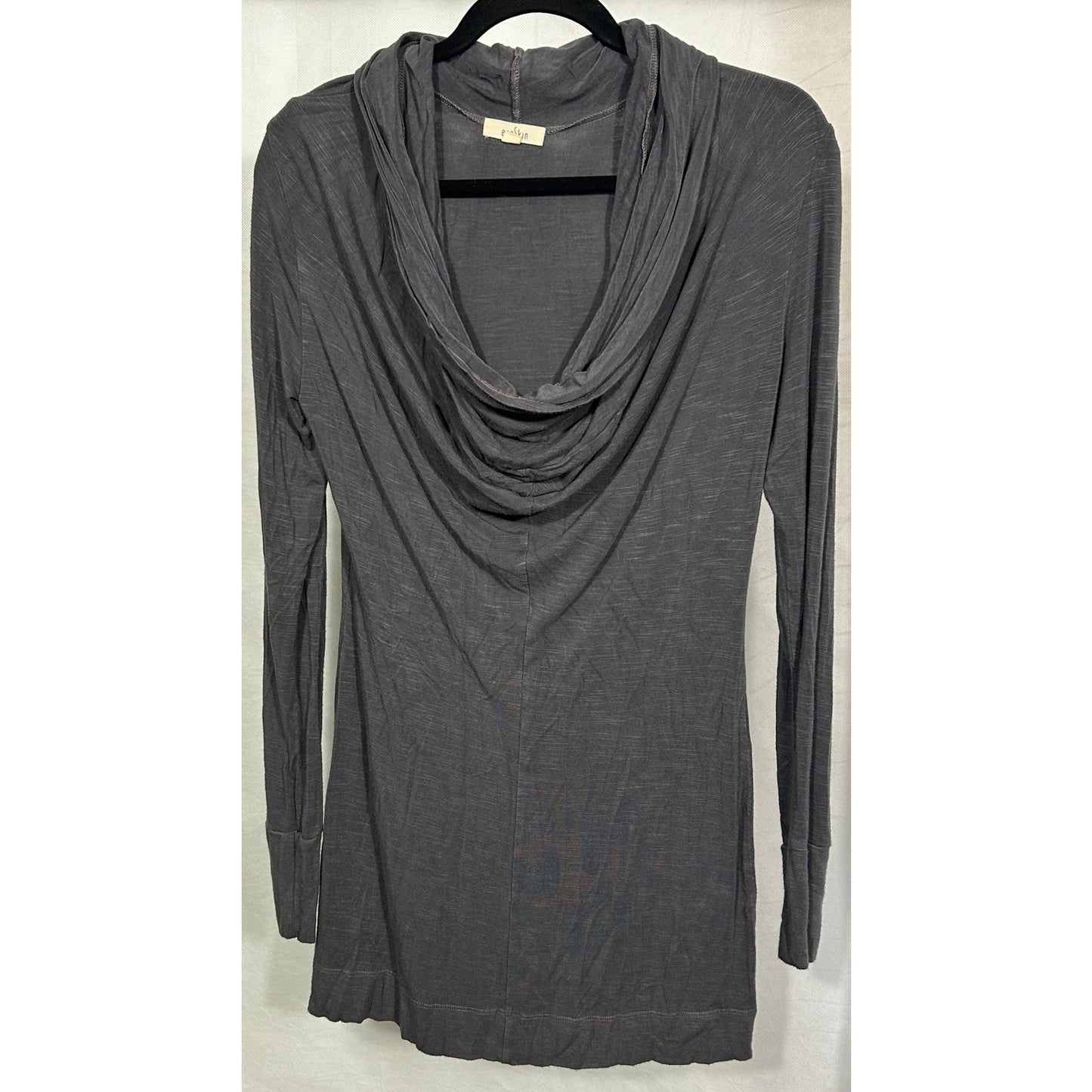 ecoSkin Women’s Small Long-Sleeve Draped Cowl Neck Tunic Gray - Hemp, USA Made