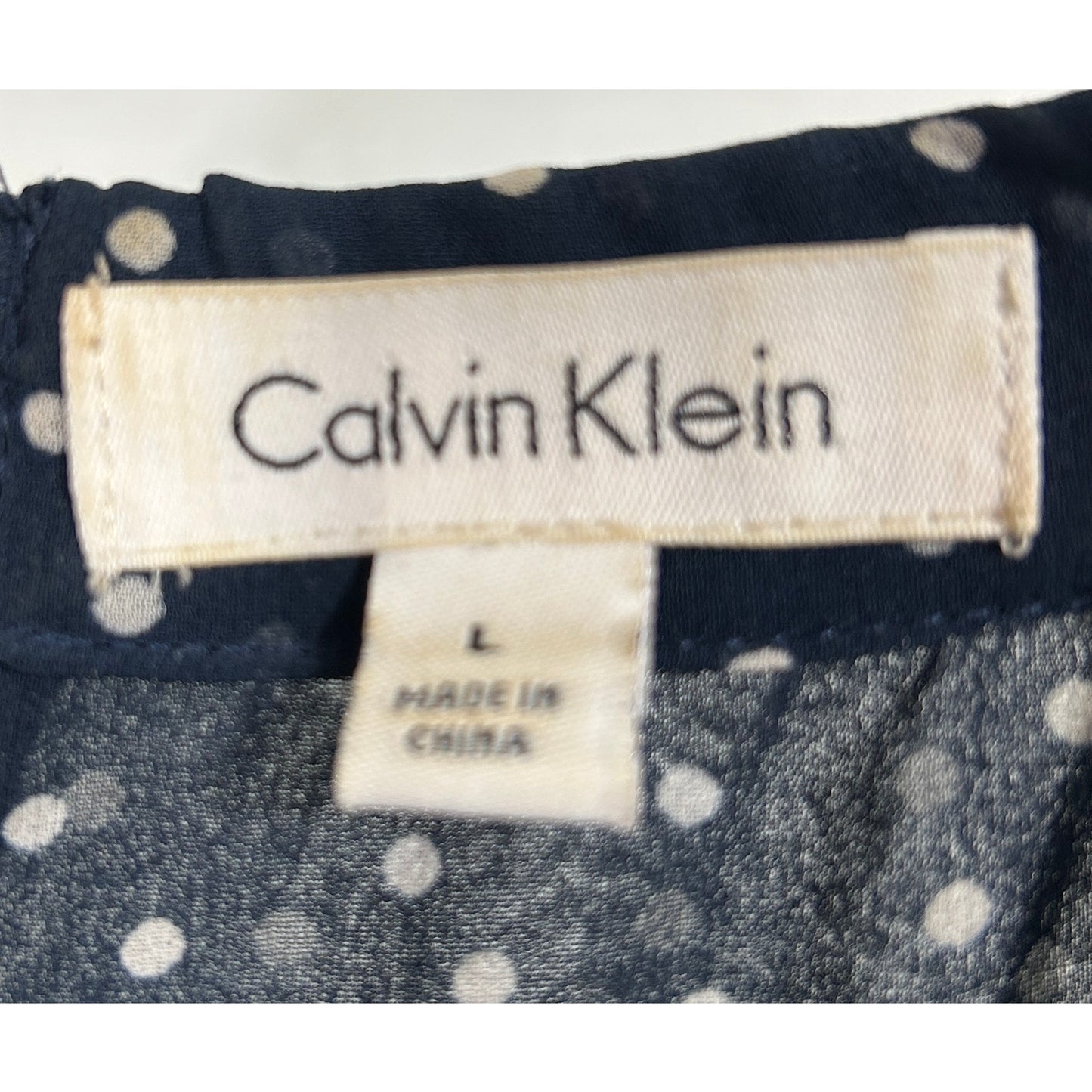 Calvin Klein Navy Polka Dot Chain Detail Sleeveless Blouse Size L