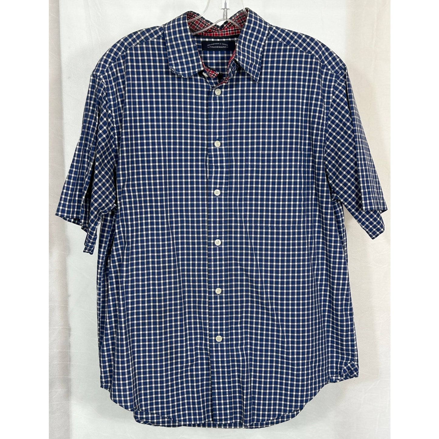 Roundtree & Yorke Blue Check Short Sleeve Shirt Size M 100% Cotton