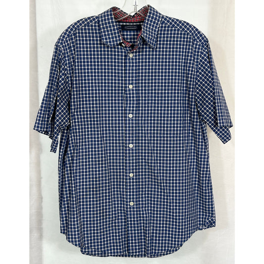 Roundtree & Yorke Blue Check Short Sleeve Shirt Size M 100% Cotton