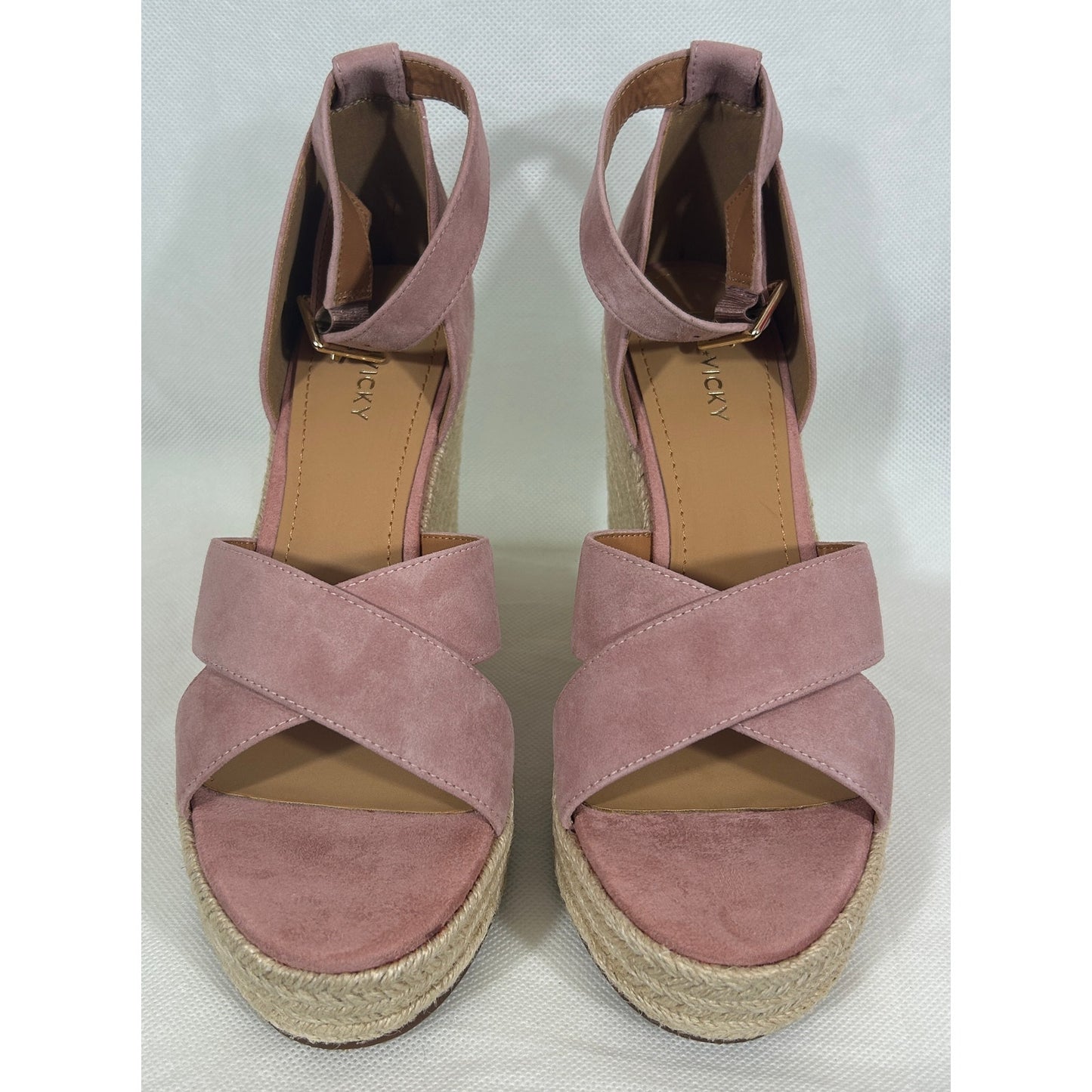 Lisa • Vicky Pink Suede Espadrille Wedges 9 M – High Platform Ankle Strap | NIB