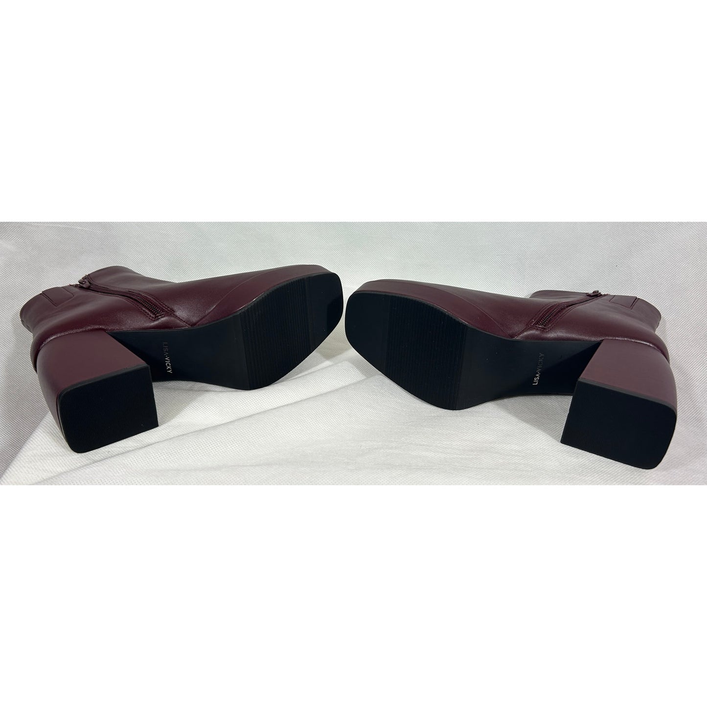 Lisa Vicky Burgundy Platform Ankle Boots Chunky Heel Women's Size 8M