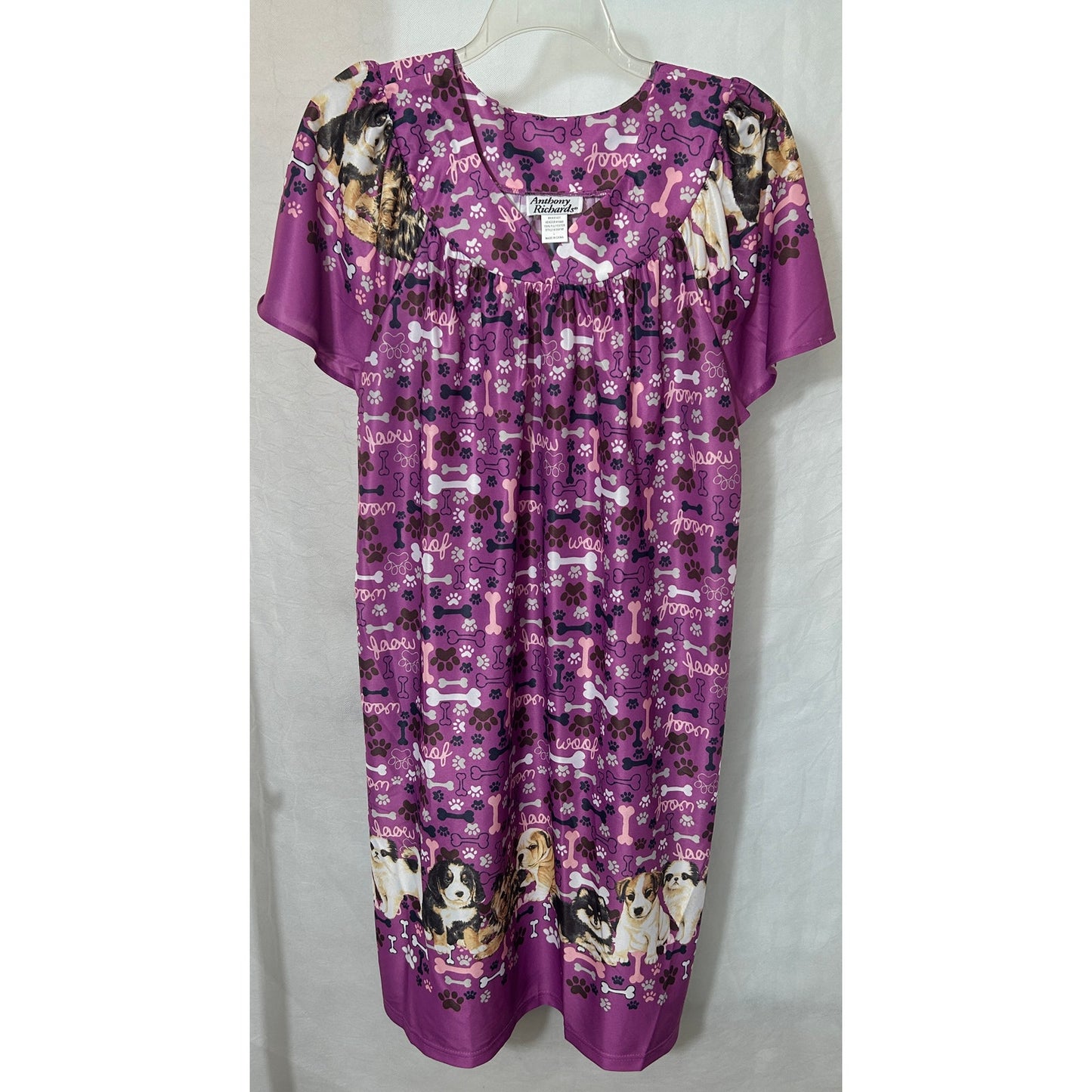 Anthony Richards Purple Puppy Print Muumuu Size L 23x44 Polyester