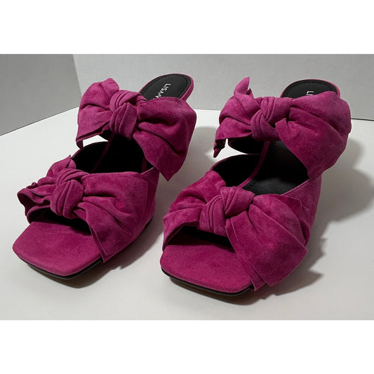 Lisa Vicky Fuchsia Suede Mule Heels w/ Double Bow Accent Size 9.5M NIB