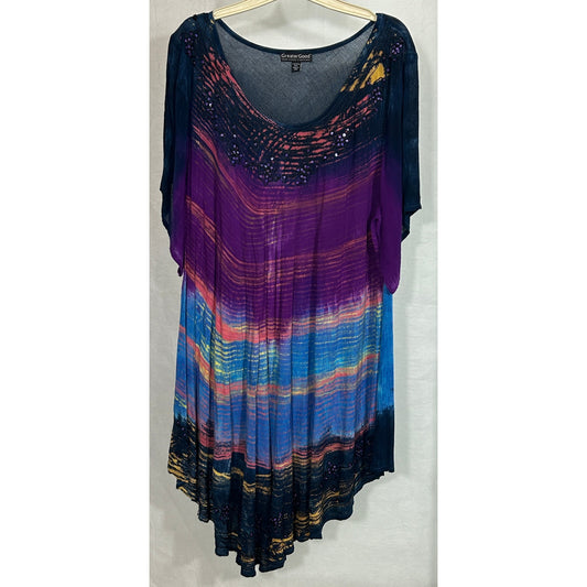Greater Good Rainbow Tunic Top Free Size Plus Hand Dyed Sequin Detail