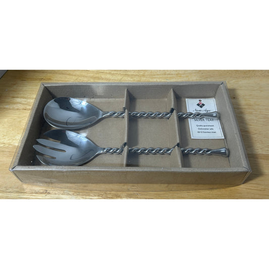 New Age by Eetrite Stainless Steel Salad Serving Set with Twisted Handle