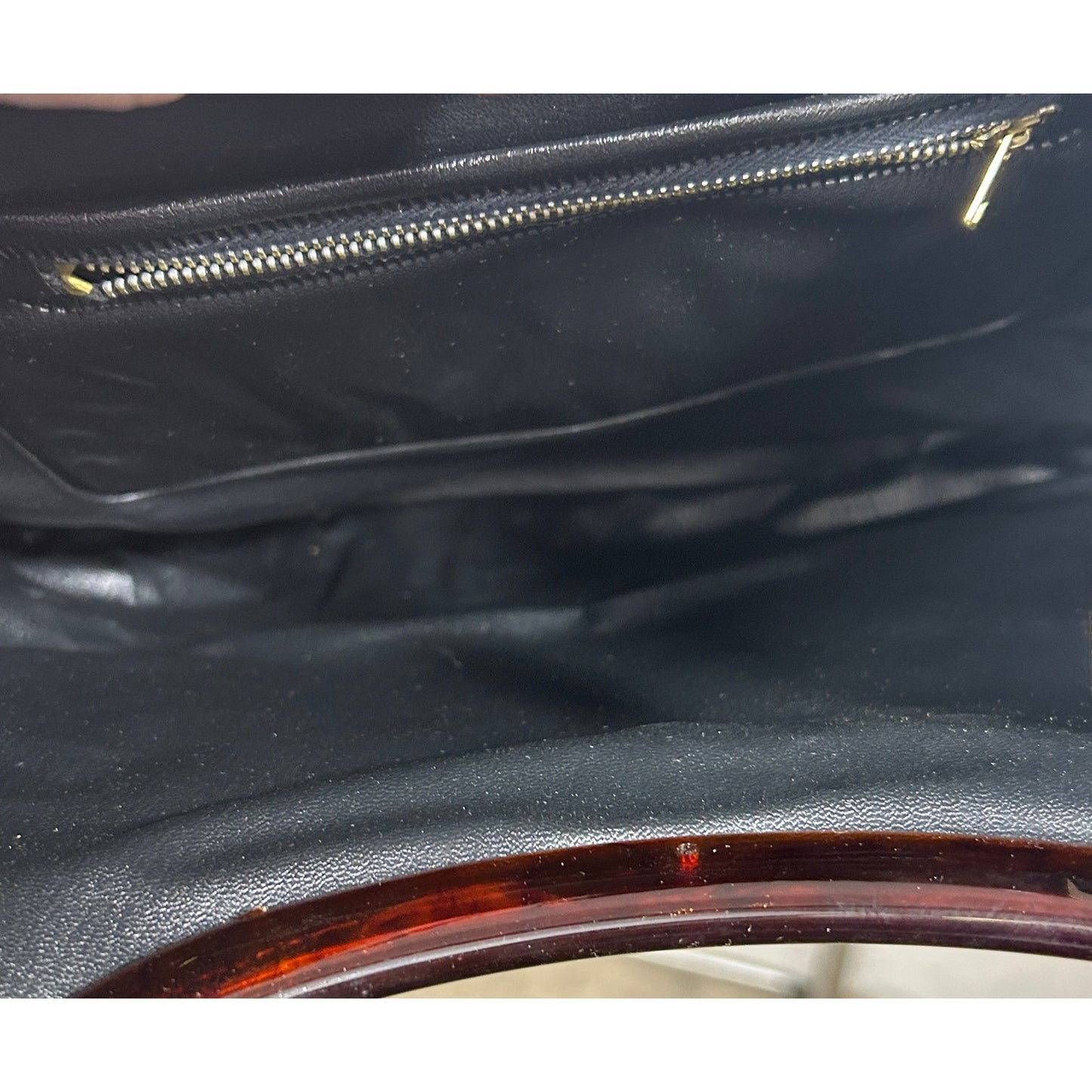Vintage Black PVC Handbag with Tortoise Shell Handles 13.5"x15"