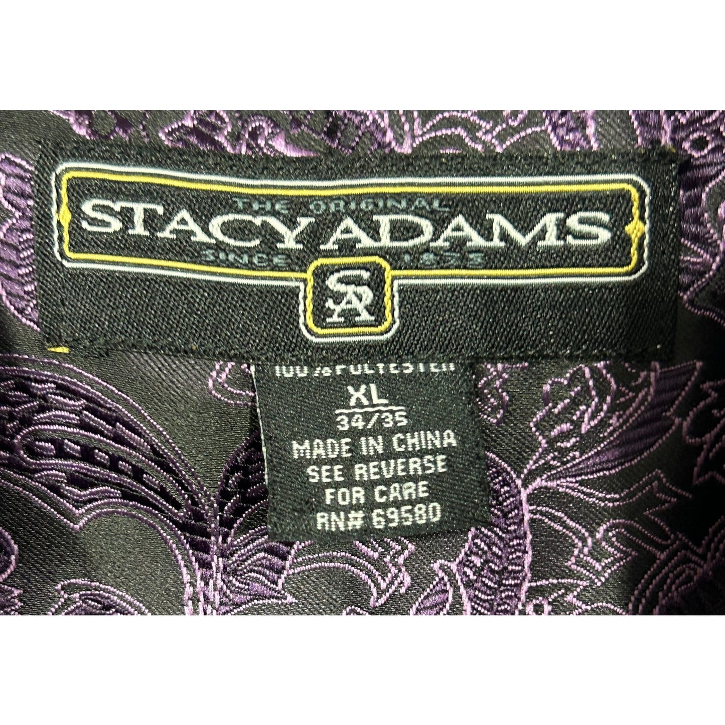 Stacy Adams XL Black Purple Paisley Dress Shirt Satin Cuffs 34/35 Sleeve