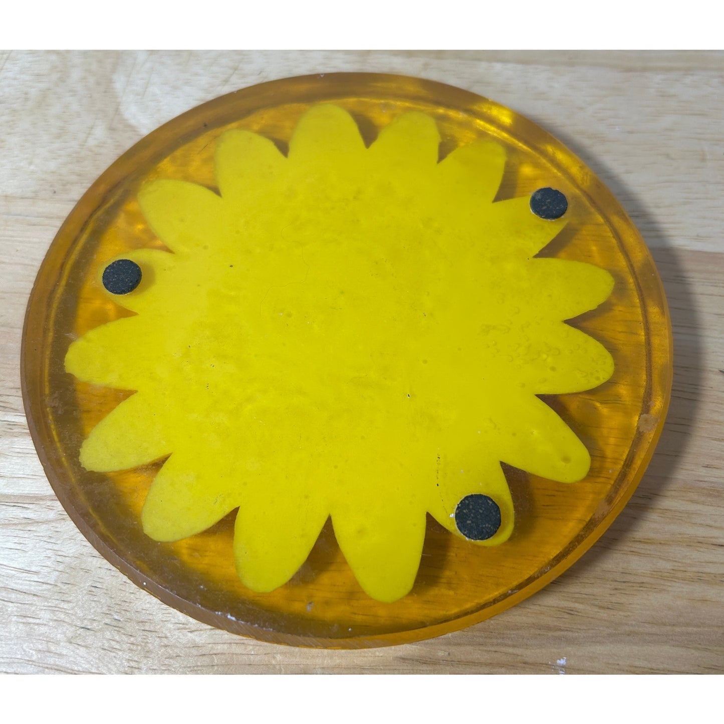 Vintage Lucite Sunflower Resin Round Trivet