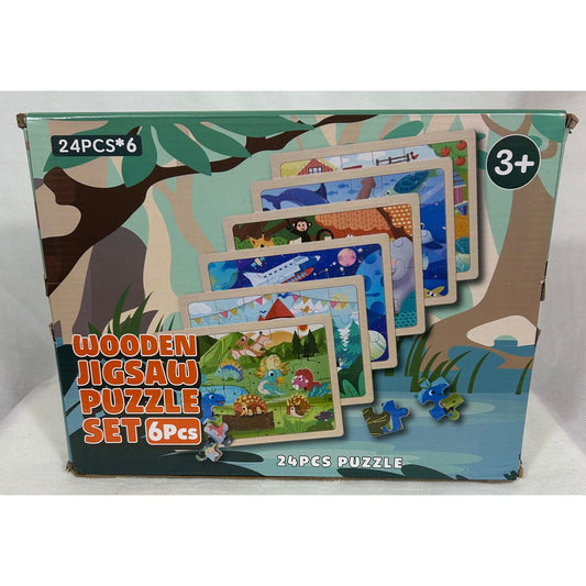 Wooden Jigsaw Puzzle Set 6 Pack – 24-Piece Puzzles for Kids Ages 3+