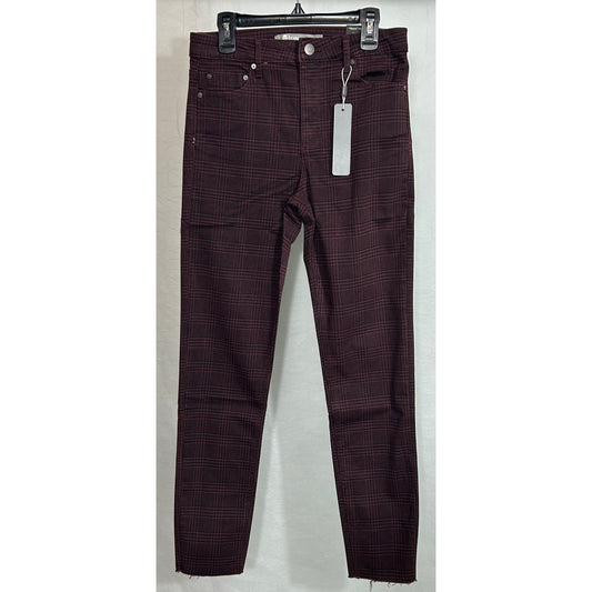 Tractr Mona High Rise Crop Skinny Jeans Houndstooth 4/27 Burgundy Black NWT