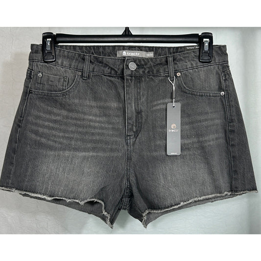 Tractr Brittany Black Denim Shorts Size 10 Mid Rise Raw Hem Cutoffs NWT
