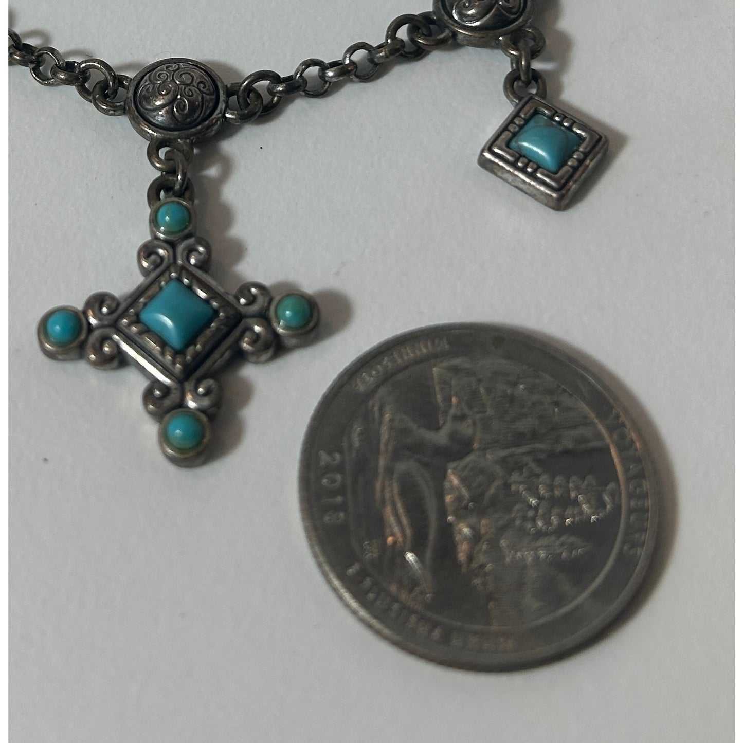 Brighton Indie Cross Turquoise Howlite Necklace Silver Plated 20"