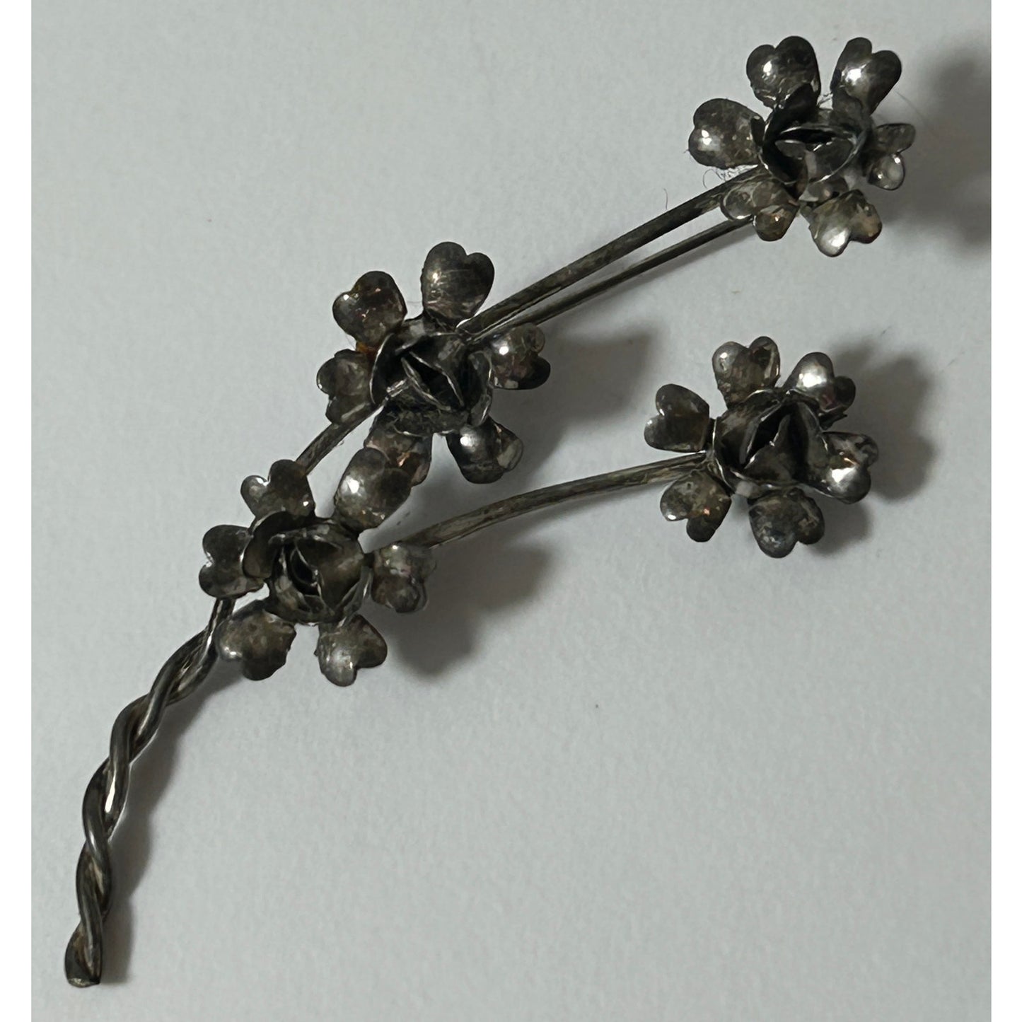 Vintage Sterling Silver Floral Bouquet Brooch Pin 3D Roses 3" x 1.5"