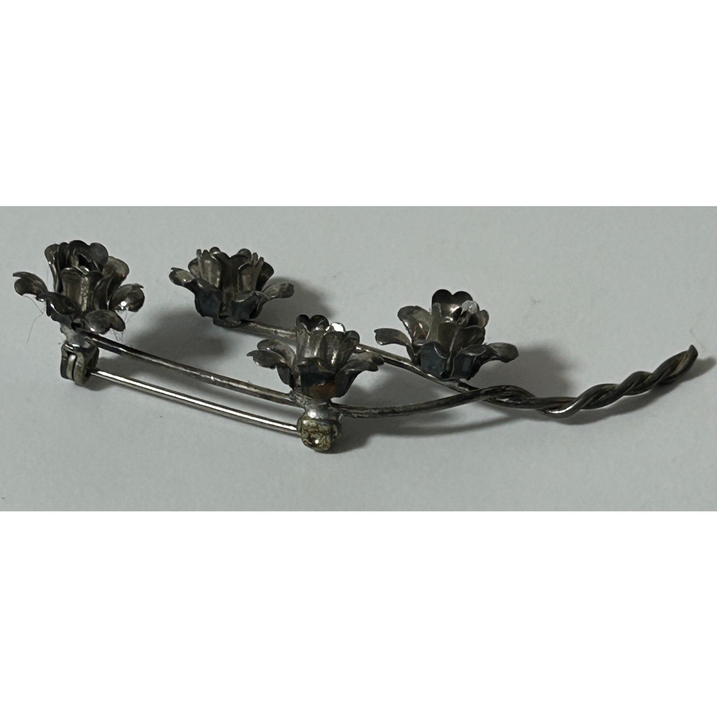 Vintage Sterling Silver Floral Bouquet Brooch Pin 3D Roses 3" x 1.5"