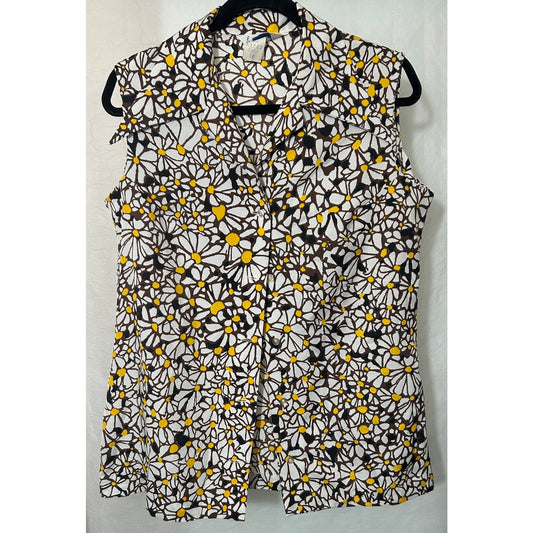 Vintage Lady Manhattan Sleeveless Blouse 70s Daisy Print Size 16