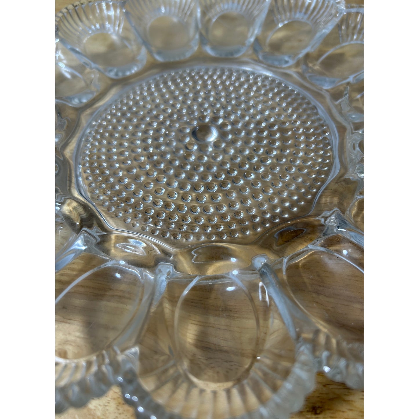 Indiana Glass Deviled Egg Tray Clear Vintage 15-Slot 11.25" Serving Plate