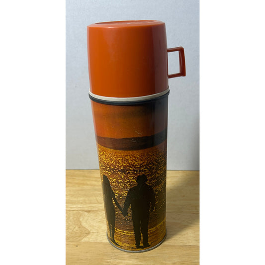Vintage Thermos 2210/91 Sunset Couple Scene with Orange Cup Lid USA
