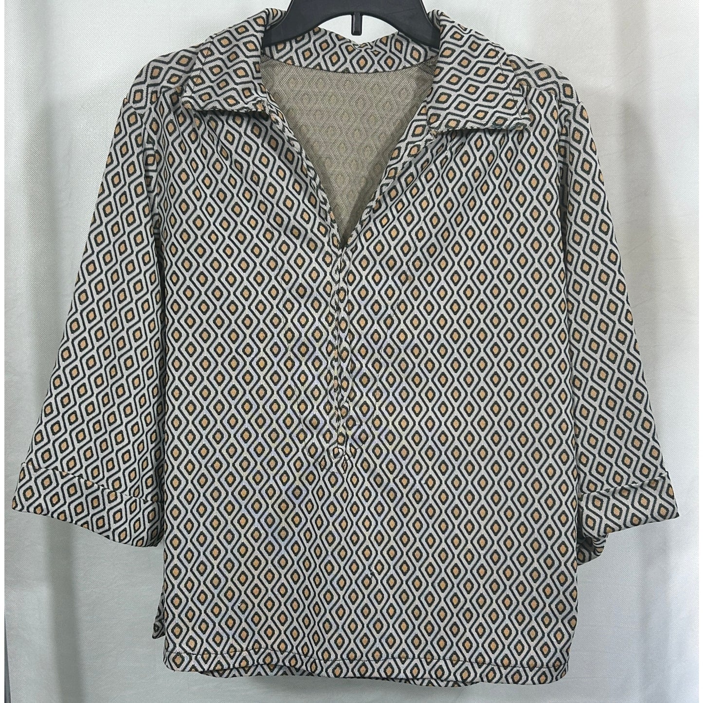 Handmade Retro Geometric Print 3/4 Sleeve Blouse – Size M
