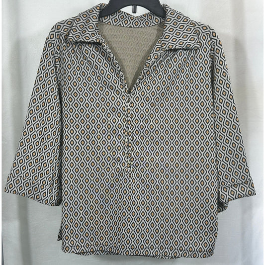Handmade Retro Geometric Print 3/4 Sleeve Blouse – Size M